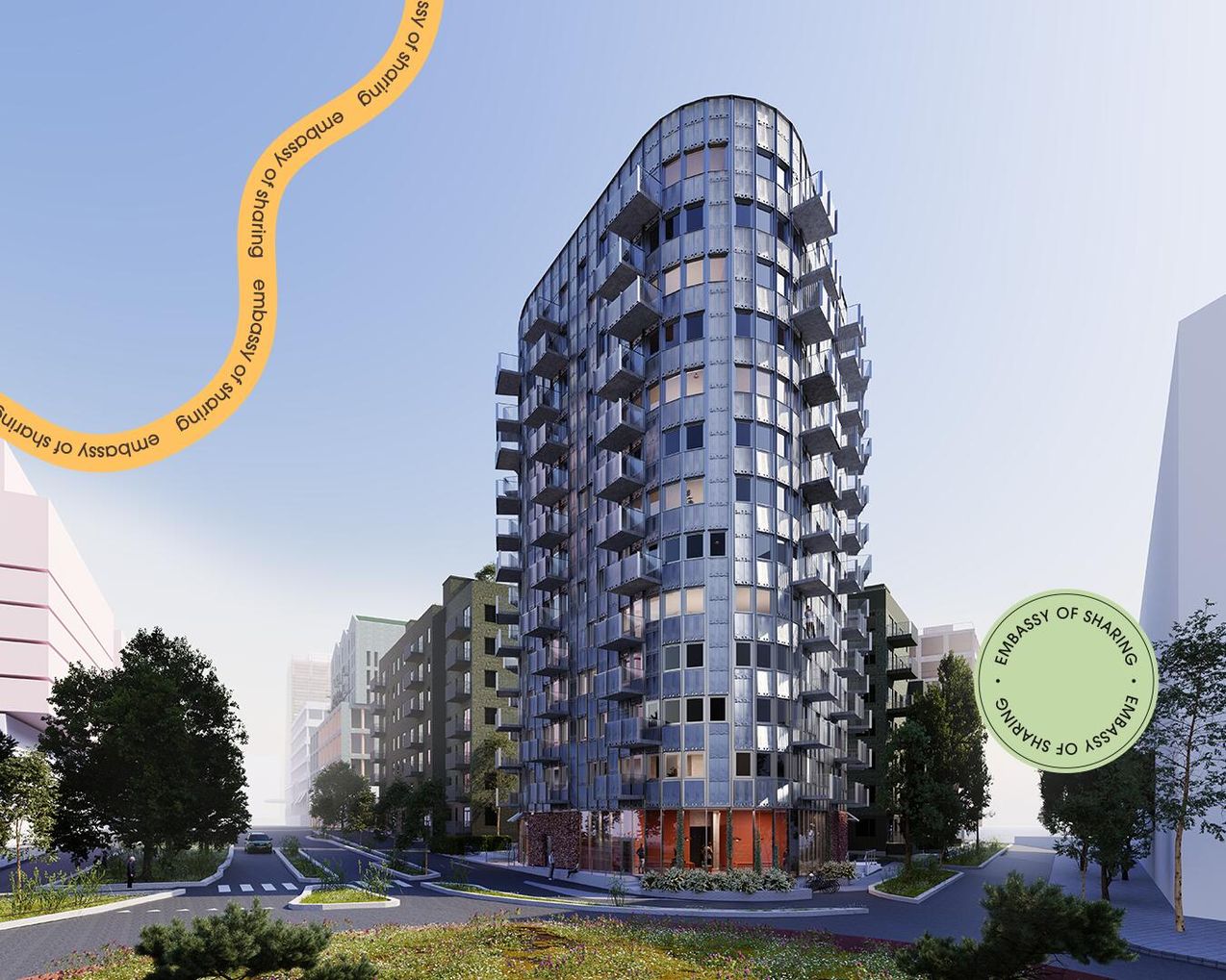 Visionsbild över bostäderna i Droppen i Embassy of Sharing i Hyllie i Malmö