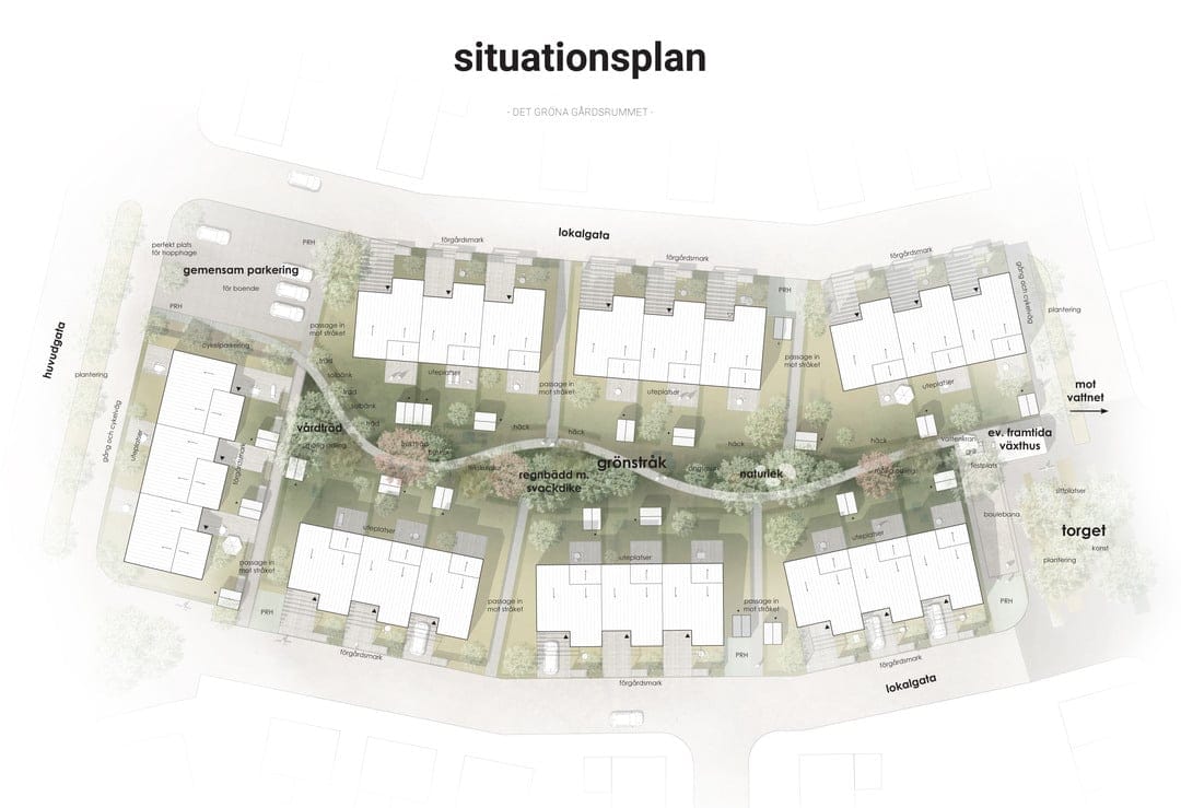 Situationsplan över Granitors bostäder Kv Sörgården i Växjö