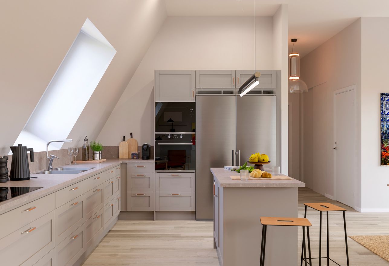 Kök i Granitor Properties bostäder Brf Parkskolan i Ängelholm