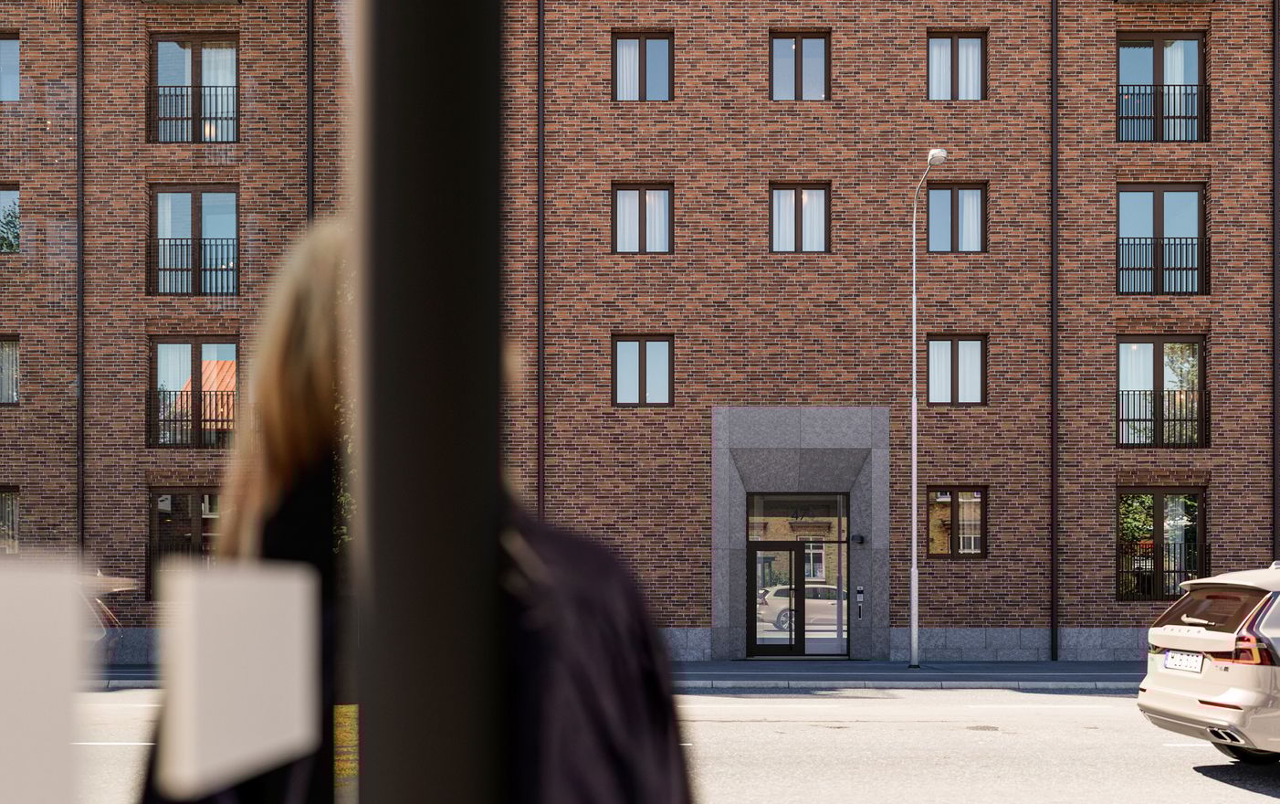 Exteriör över Granitor Properties bostäder Brf Parkskolan i Ängelholm