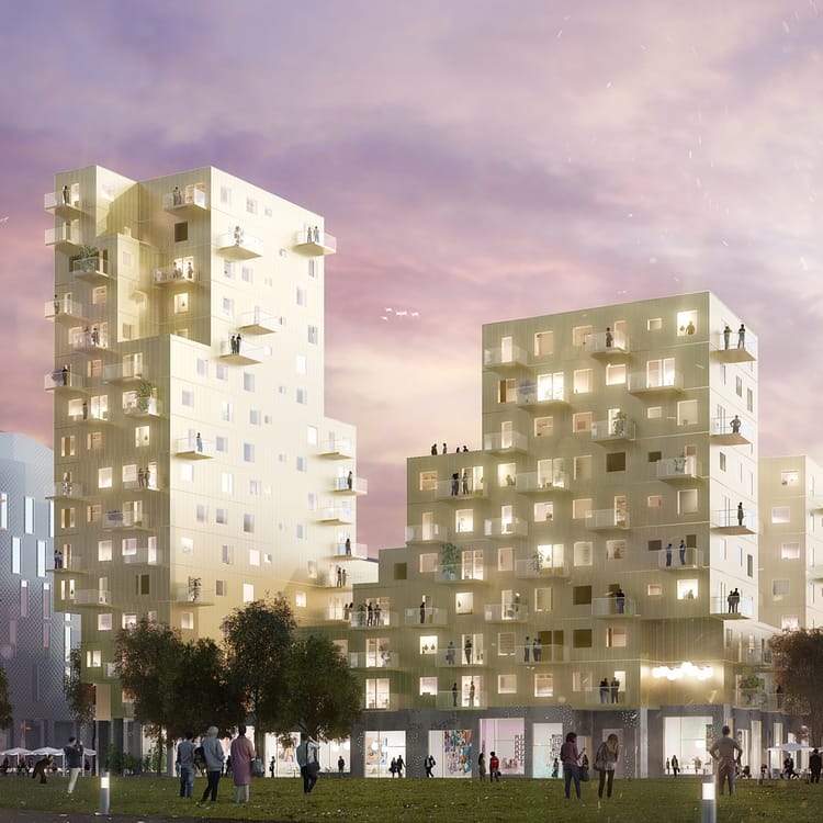 Översiktsbild över Granitor Properties bostäder Kvarteret Superblock på Årstafältet i Stockholm